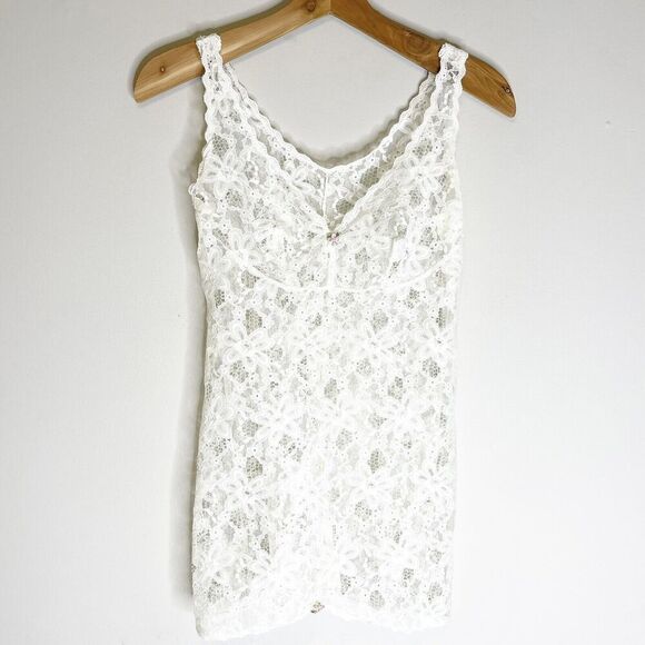 Vintage 80s Size 38 Germany White Lace Camisole Lingerie Top See Through Floral - Picture 1 of 16